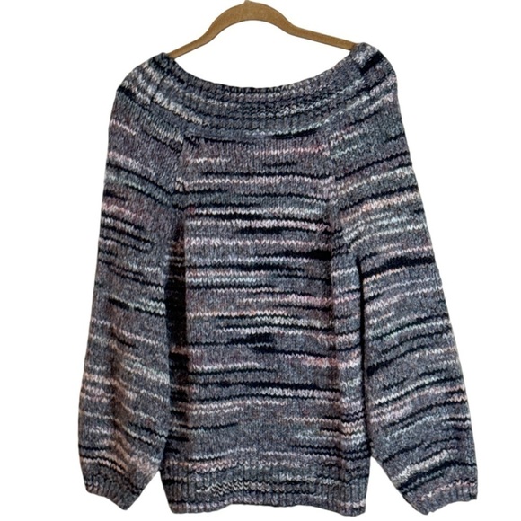 Express Sweater Boat Neck Wool Blend Long Balloon Sleeve Oversized Sweater - Picture 2 of 7